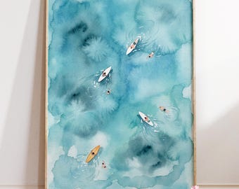 Ocean Surf Watercolor Art Print : Coastal Beach House Decor