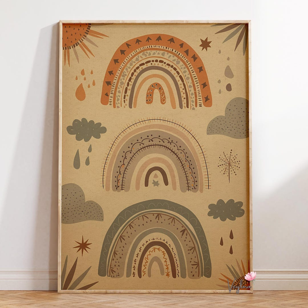 Rainbow Nursery Art Print | Boho Kids Room Decor, Neutral Colors - Etsy
