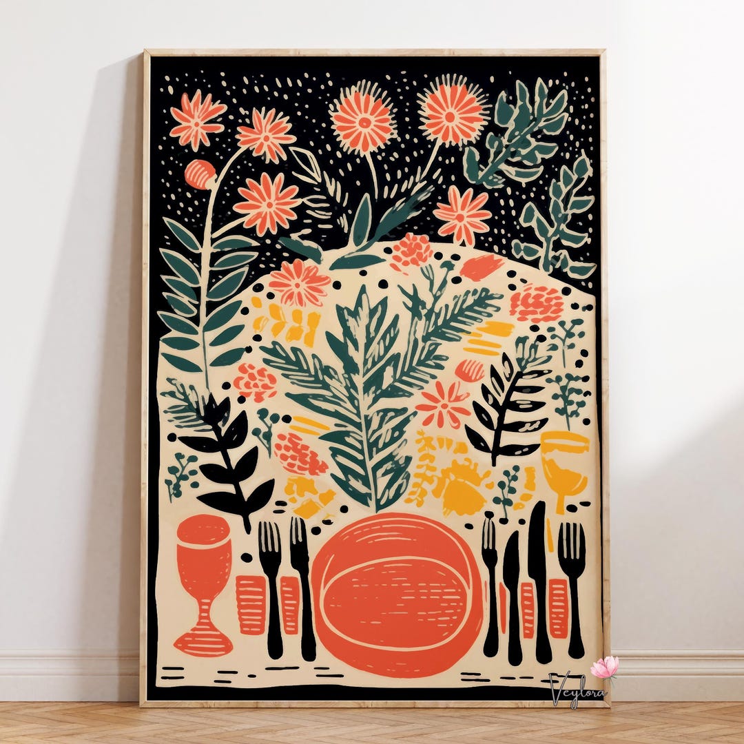 Botanical Table Setting Poster | Vintage Floral Kitchen Wall Art - Etsy