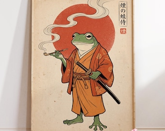 Smoking Frog Samurai Poster : Ukiyo-e Print | Vintage Japanese Wall Art | Katana Ronin Decor | Premium Matte Paper | Japanese Art