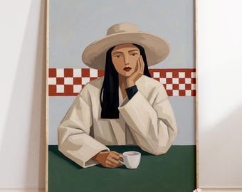 Mid-Century Woman Portrait Print : Retro Cafe Art