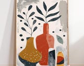 Abstract Vase Still Life Poster | Mid Century Botanical Style | Warm Neutral Palette | Modern Home Wall Decor