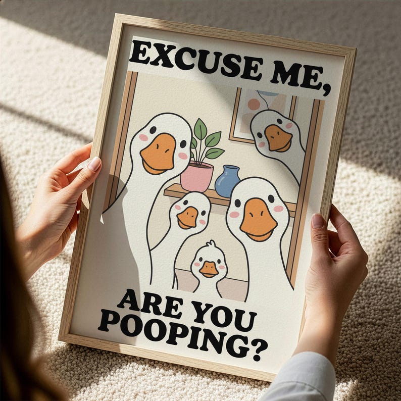 Funny Goose Bathroom Poster, Toilet Humor Wall Art image 2