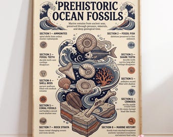 Prehistoric Ocean Fossils Poster | Fossil Science Infographic | Classroom Biology Print | Natural History Decor