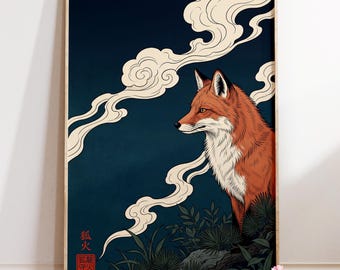 Kitsune Fox Spirit Art Print : Japanese Ukiyo-e Poster