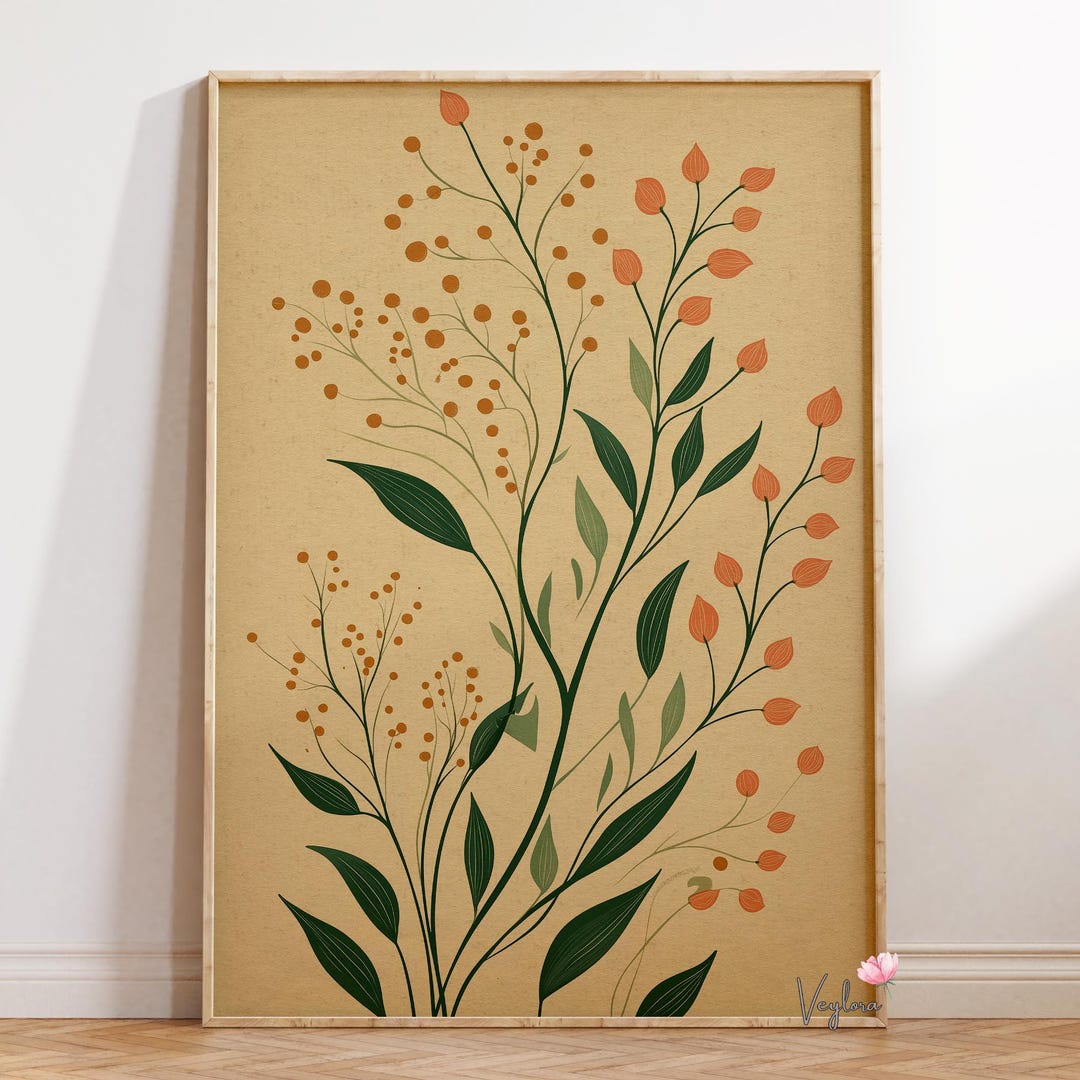 Vintage Minimal Botanical Poster | Modern Floral Line Art Print ...