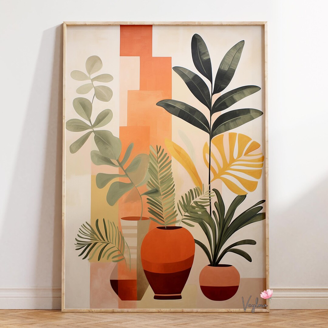 Mid Century Modern Plant Print | Abstract Botanical Vase Art - Etsy