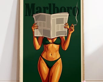 Retro Pin-Up Poster : Vintage Noir Newspaper Illustration | Bar Lounge Wall Art | Premium Matte Paper |