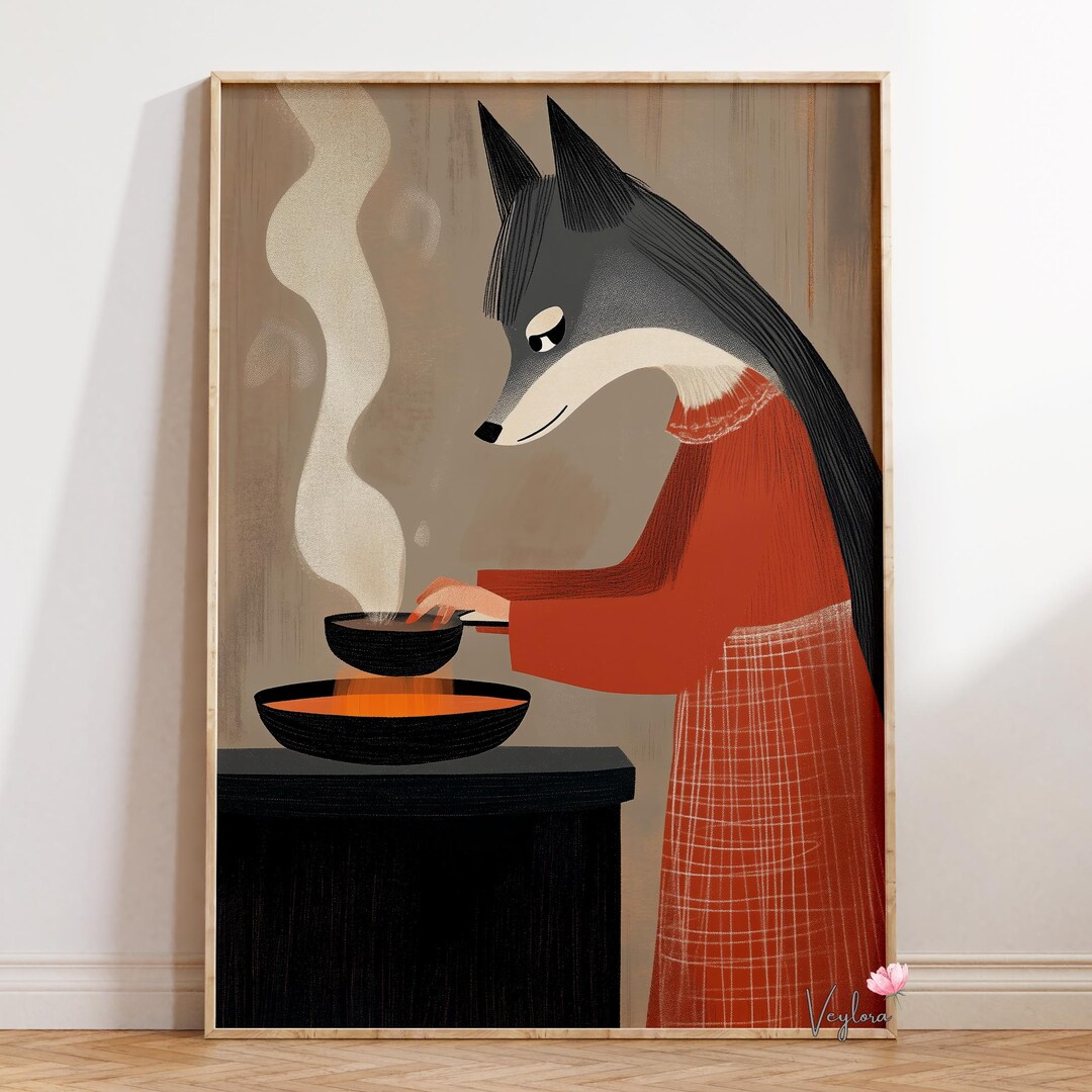 Cooking Fox Poster | Cozy Kitchen Illustration | Woodland Animal Art ...