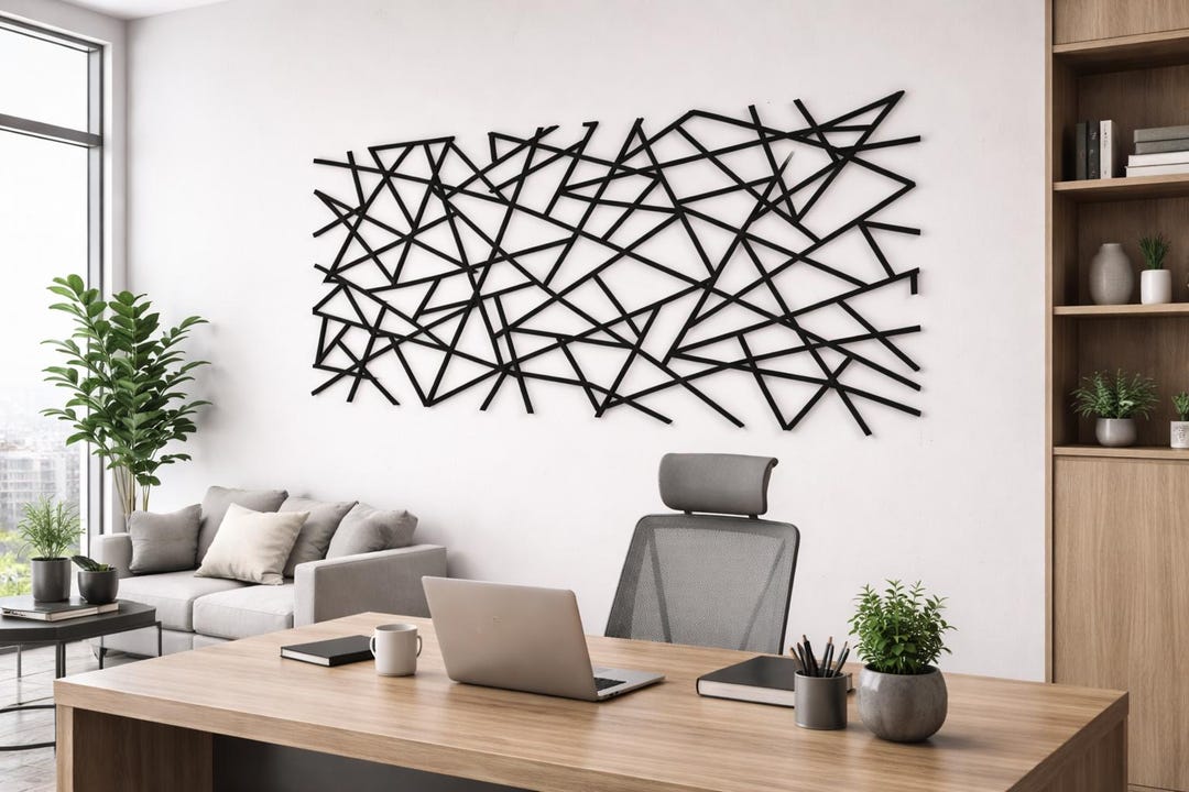 Abstract Geometric Line Metal Wall Art – Modern Minimalist Black Steel ...