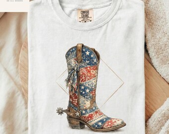 Vintage Patriotic Cowboy Boot Shirt, Fourth of July Gift Tee, Freedom Anniversary Shirt, Rustic Western Boots Shirt