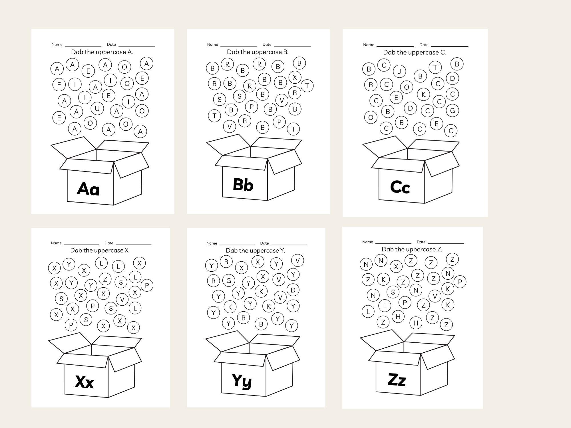 Kdg Learning 26 Printable Alphabet Uppercase Dab It Worksheets. Preschool-kdg ...