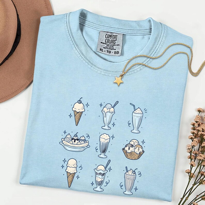Frozen Dessert Shirt Desserts Cuisine Gift Women Nostalgic Tee Ice Cream T-Shirt Dessert Fan Vintage Tshirt Food Graphic Line Art Cherry image 2
