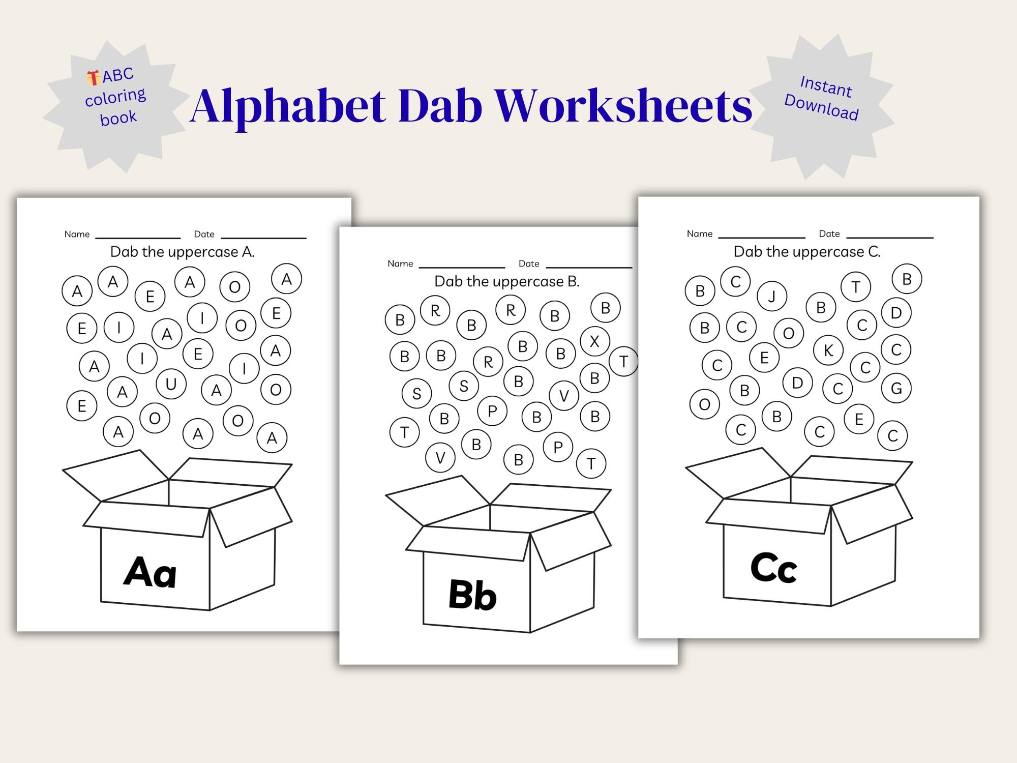 Kdg Learning 26 Printable Alphabet Uppercase Dab It Worksheets. Preschool-kdg ...