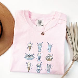 Frozen Dessert Shirt Desserts Cuisine Gift Women Nostalgic Tee Ice Cream T-Shirt Dessert Fan Vintage Tshirt Food Graphic Line Art Cherry image 4