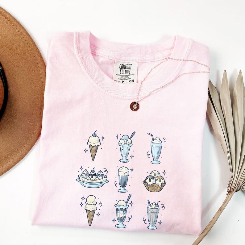 Frozen Dessert Shirt Desserts Cuisine Gift Women Nostalgic Tee Ice Cream T-Shirt Dessert Fan Vintage Tshirt Food Graphic Line Art Cherry image 4