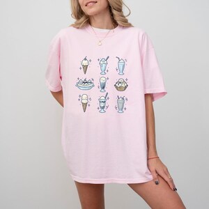 Frozen Dessert Shirt Desserts Cuisine Gift Women Nostalgic Tee Ice Cream T-Shirt Dessert Fan Vintage Tshirt Food Graphic Line Art Cherry image 3