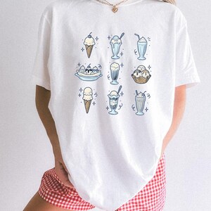 Frozen Dessert Shirt Desserts Cuisine Gift Women Nostalgic Tee Ice Cream T-Shirt Dessert Fan Vintage Tshirt Food Graphic Line Art Cherry image 6
