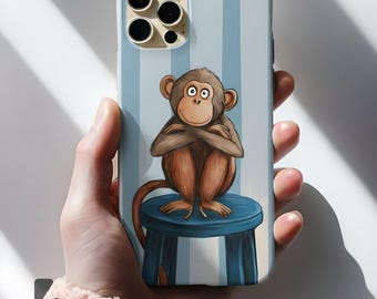 Blau gestreifter Affe Handyhülle | Skurrile Kunst, schützendes Design