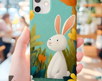 Weißes Häschen Blumen Telefon Hülle | Frühling Natur Kunst Schutz