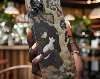 Weiße Katze Kunst Handyhülle | Stilvoller wunderlicher Baum