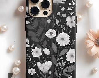 Monochrome Blumenstrauß-Telefon-Hülle | Blumen Design