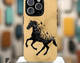 Silhouette Pferd mit Blumen Schmetterlinge Handyhülle | Grafschaft Prairie Design