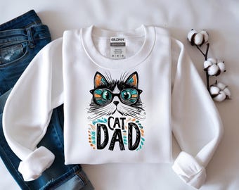 Kattpappa PNG | Rolig katt med glasögondesign | Husdjursgrafik | T-shirt med huvtröja och mugg