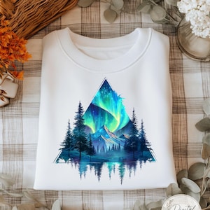 Bolsa de tela con diseño geométrico de auroras boreales (descarga digital PNG)
