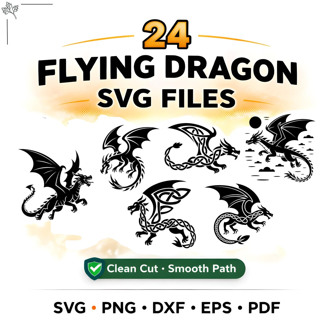 Flying Dragon SVG Bundle | 24 Clean Cut Silhouettes (digital Download ...