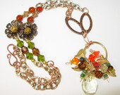 Fall/Autumn Jewelry, Gold Fill Wire Wrapped Gemstone Cluster Necklace, Warm shades