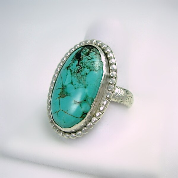 Kingman Turquoise & Sterling Silver Ring, Artisan Lapidary and Silver smith, Great Gift Idea