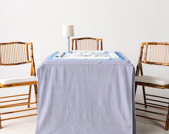 Full Length Mahjong Card Tablecloth: Ticking Stripe in Navy