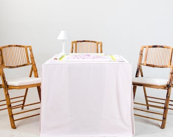 Full Length Mahjong Card Tablecloth: Ticking Stripe in Light Pink