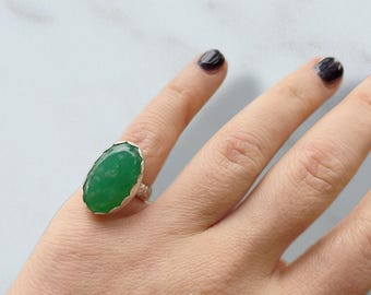 Chrysophrase Sterling Silver 925 Ring, Floral Band