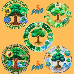 Save The Bees PNG-bundel: borduurstijl chenillepatch Earth Day (digitale download)