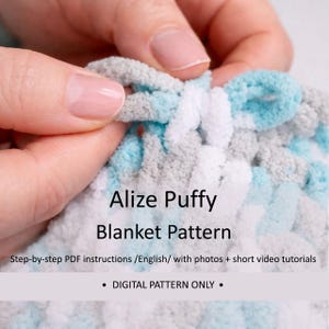 Easy Alize Puffy Blanket Pattern, Loop Yarn, Digital Crochet PDF, Chunky Knit Blanket PDF, Finger Knitting Pattern, Beginner Friendly