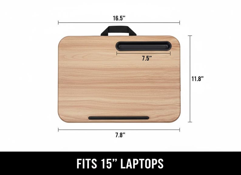 Laptop Lap Desk with Cushion, Portable Lap Tray with Phone Holder, Wood Bed Desk for Laptop up to 15.6”, Travel Work Desk afbeelding 7