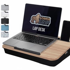 Laptop Lap Desk with Cushion, Portable Lap Tray with Phone Holder, Wood Bed Desk for Laptop up to 15.6”, Travel Work Desk afbeelding 19