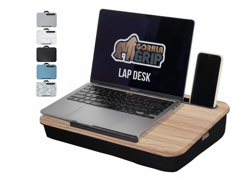 Laptop Lap Desk with Cushion, Portable Lap Tray with Phone Holder, Wood Bed Desk for Laptop up to 15.6”, Travel Work Desk afbeelding 19