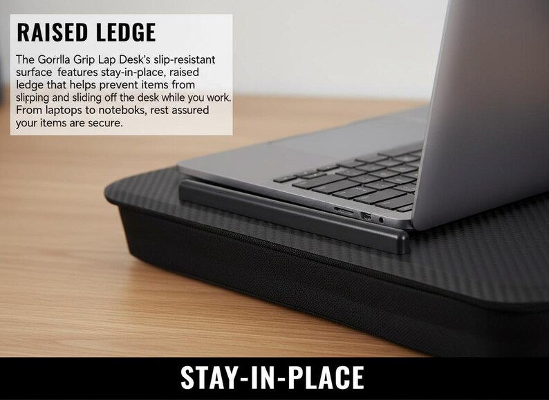 Laptop Lap Desk with Cushion, Portable Lap Tray with Phone Holder, Wood Bed Desk for Laptop up to 15.6”, Travel Work Desk afbeelding 9