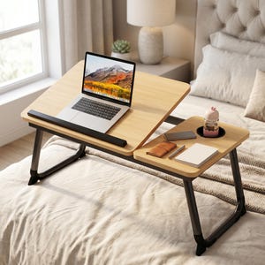 Adjustable Folding Laptop Desk with Cup Holder, Portable Bed Tray Table