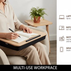 Laptop Lap Desk with Cushion, Portable Lap Tray with Phone Holder, Wood Bed Desk for Laptop up to 15.6”, Travel Work Desk afbeelding 20