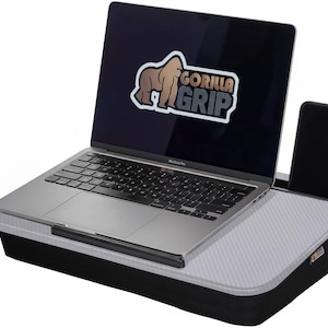Laptop Lap Desk with Cushion, Portable Lap Tray with Phone Holder, Wood Bed Desk for Laptop up to 15.6”, Travel Work Desk Gray