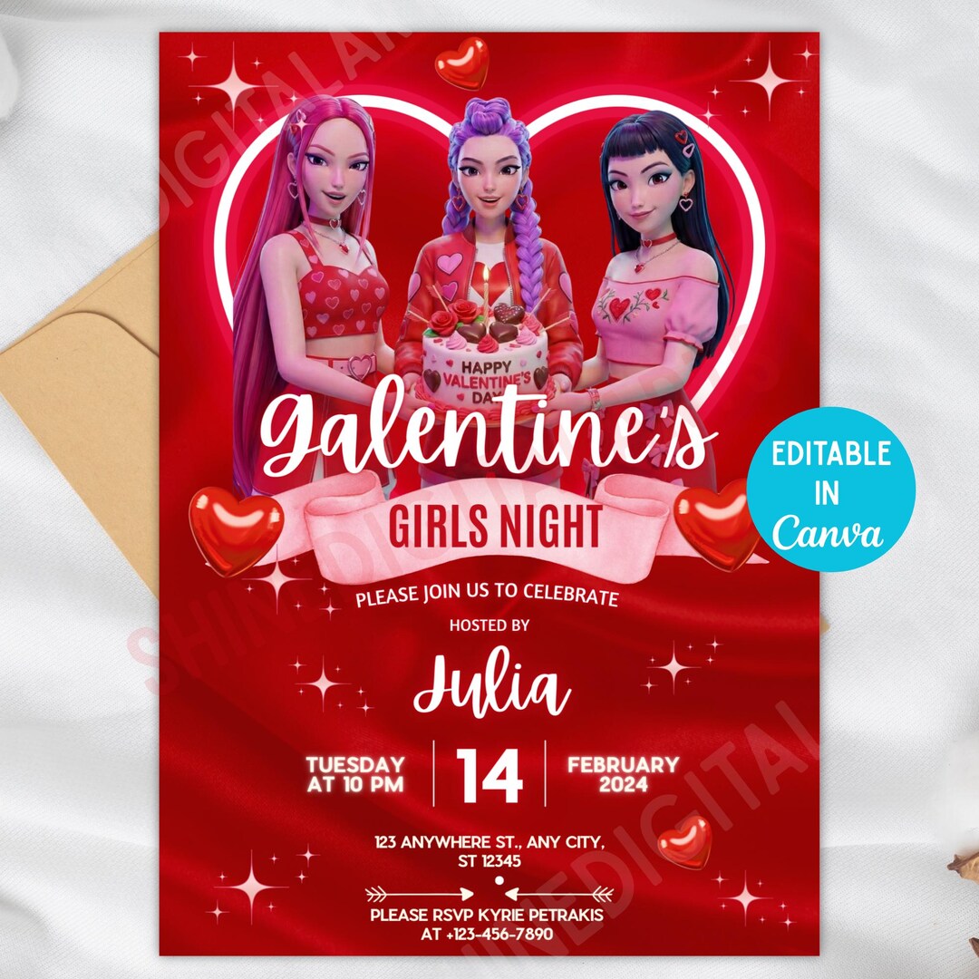Kpop Galentine’s Girls Night Invitation, K-pop Valentine Party Invite ...