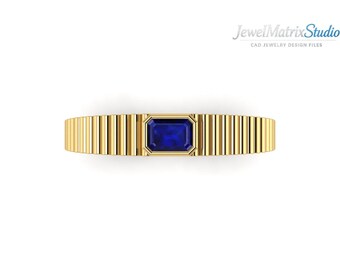 Luxury Men’s Sapphire Ring CAD STL | Emerald Cut Stone | High-End Jewelry 3D File