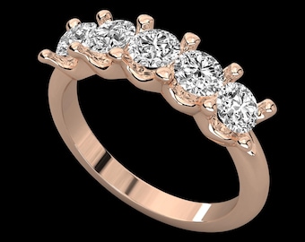 14K White Gold Five Stone Diamond Wedding Band | Natural Diamond Anniversary Ring for Women