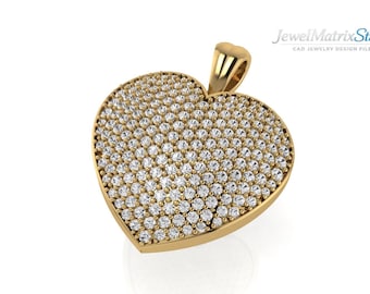 CAD STL Jewelry File | Heart Shape Diamond Pendant | Honeycomb Setting |Casting Ready