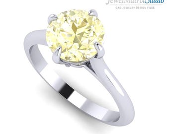 Solitaire Engagement Ring CAD STL File | 4-Prong 3D Model