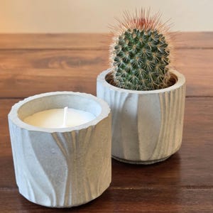 Juego de 2 macetas con 1 vela y 1 planta | Set de regalo listo para usar | Impermeable y resistente al calor | Mezcla de hormigón personalizada